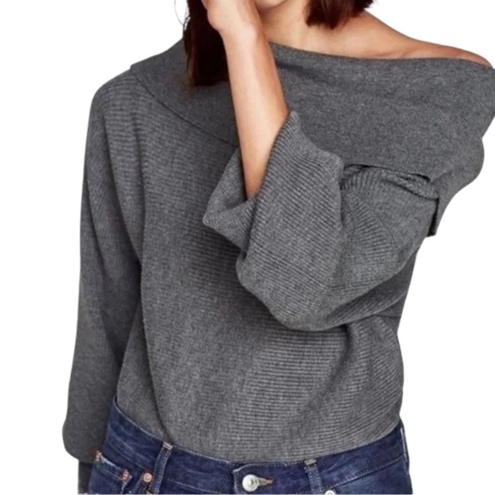 Zara Gray Off-Shoulder Cowl Sweater